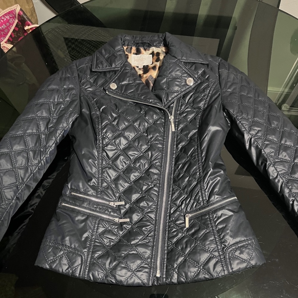 Laundry by Shelli Seagal quilted black biker jacket